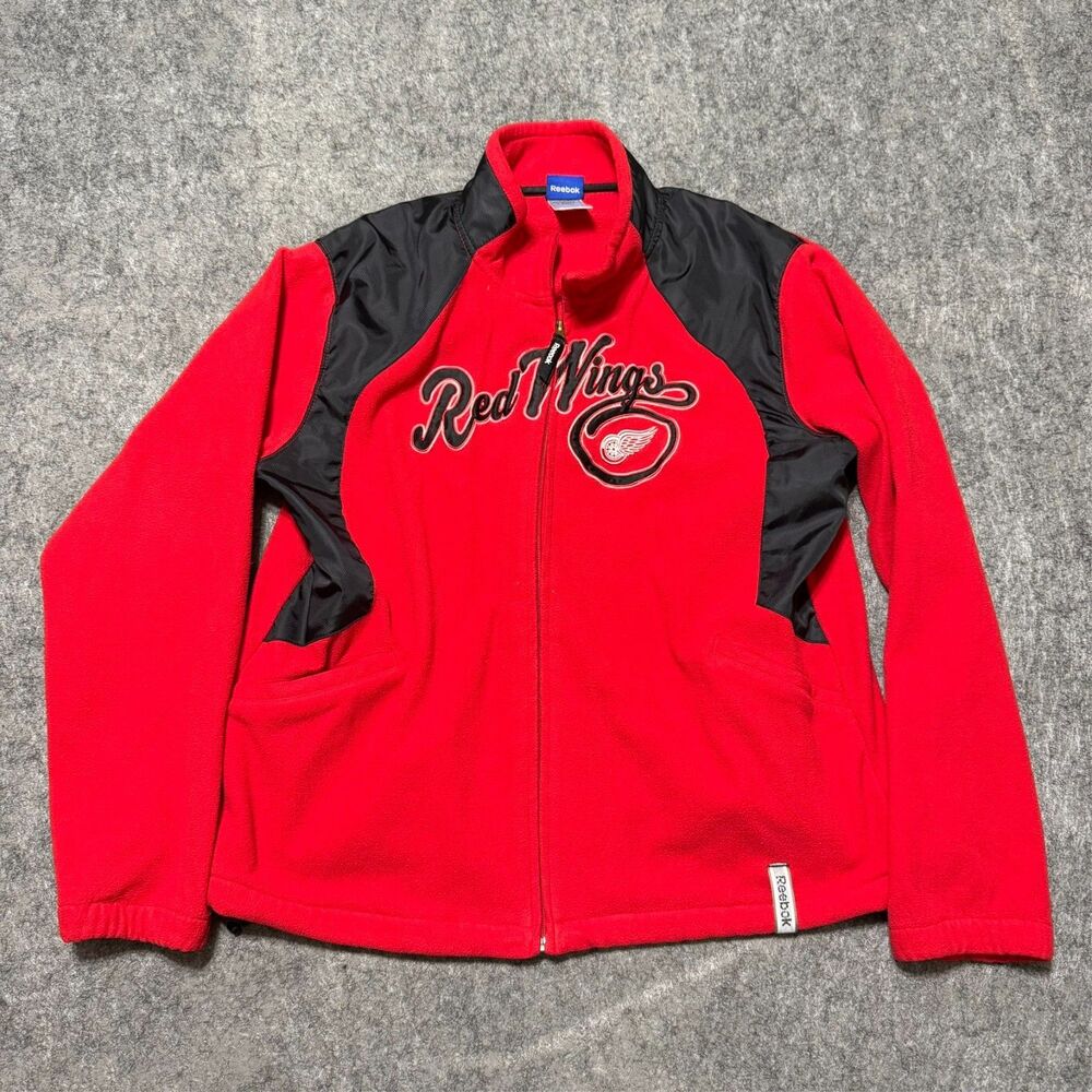 Vintage Reebok Detroit Red Wings Fleece Full Zip Jacket Mens Size XL Hockey Red
